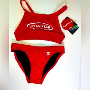 NWT Women’s TYR Life Guard Solid Red Workout Bikini Set XXS‎